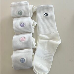 lululemon athletica White and Pastel Crew Socks 5 Pair NEW Womens M/L